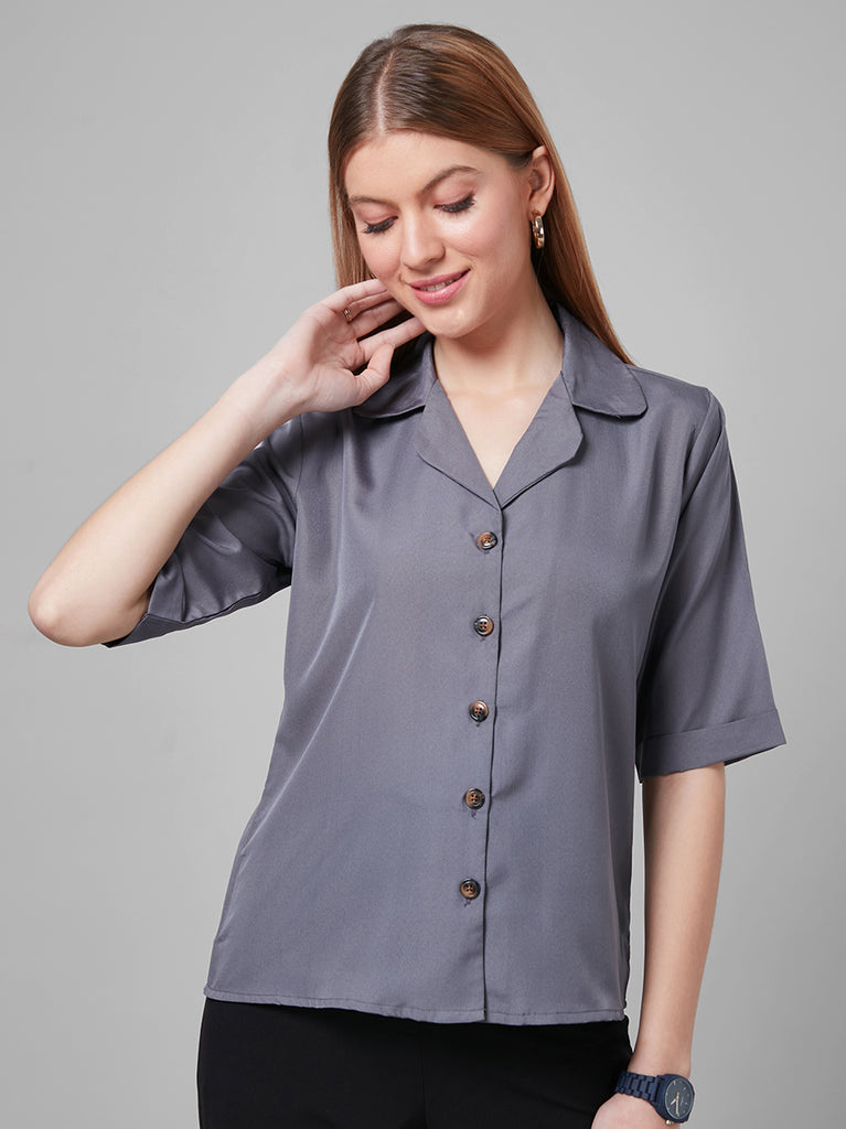 Style Quotient Women Grey Solid Shirts-Shirts-StyleQuotient