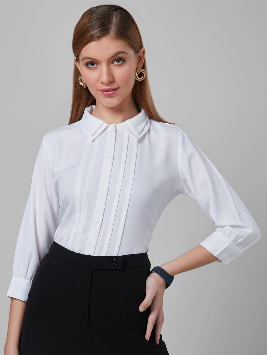 Style Quotient Women White Solid Shirts-Shirts-StyleQuotient