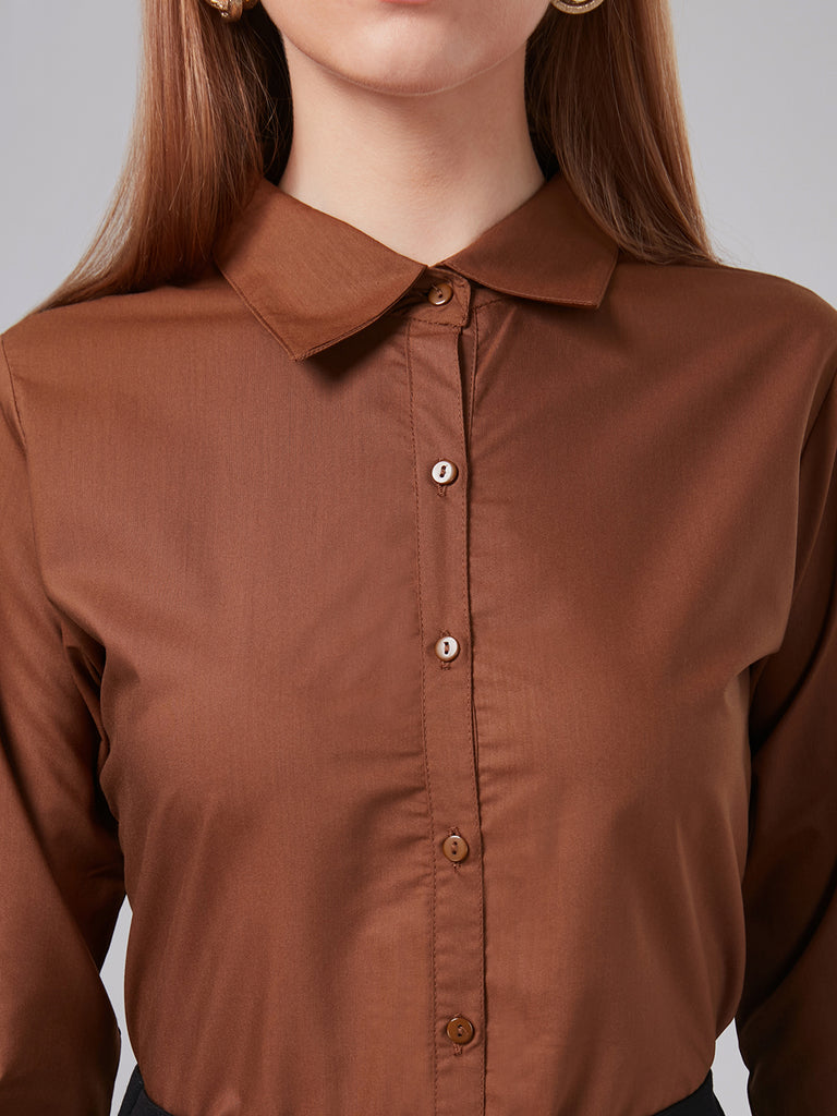Style Quotient Women Solid Camel PolyCotton Regular Formal Shirt-Shirts-StyleQuotient