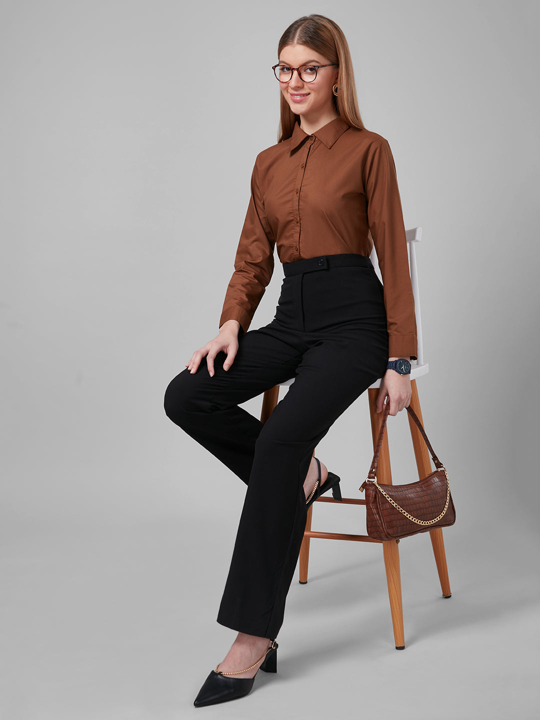 Style Quotient Women Solid Camel PolyCotton Regular Formal Shirt-Shirts-StyleQuotient