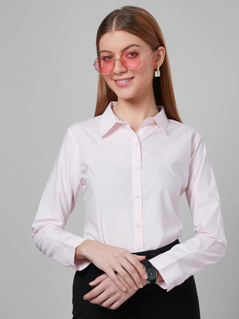 Style Quotient Women Solid Pastel Pink PolyCotton Regular Formal Shirt-Shirts-StyleQuotient