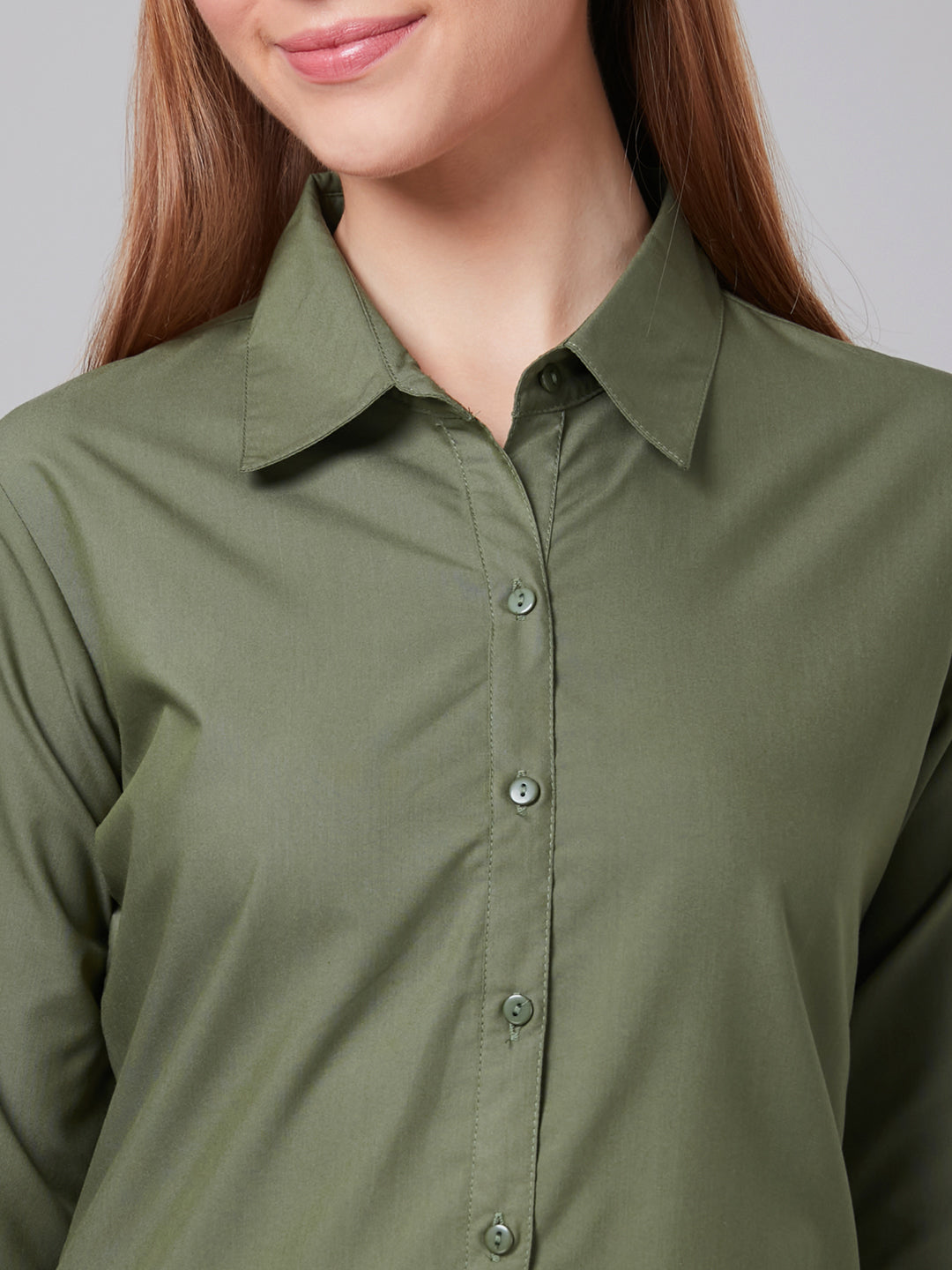 Style Quotient Women Solid Olive PolyCotton Regular Formal Shirt-Shirts-StyleQuotient