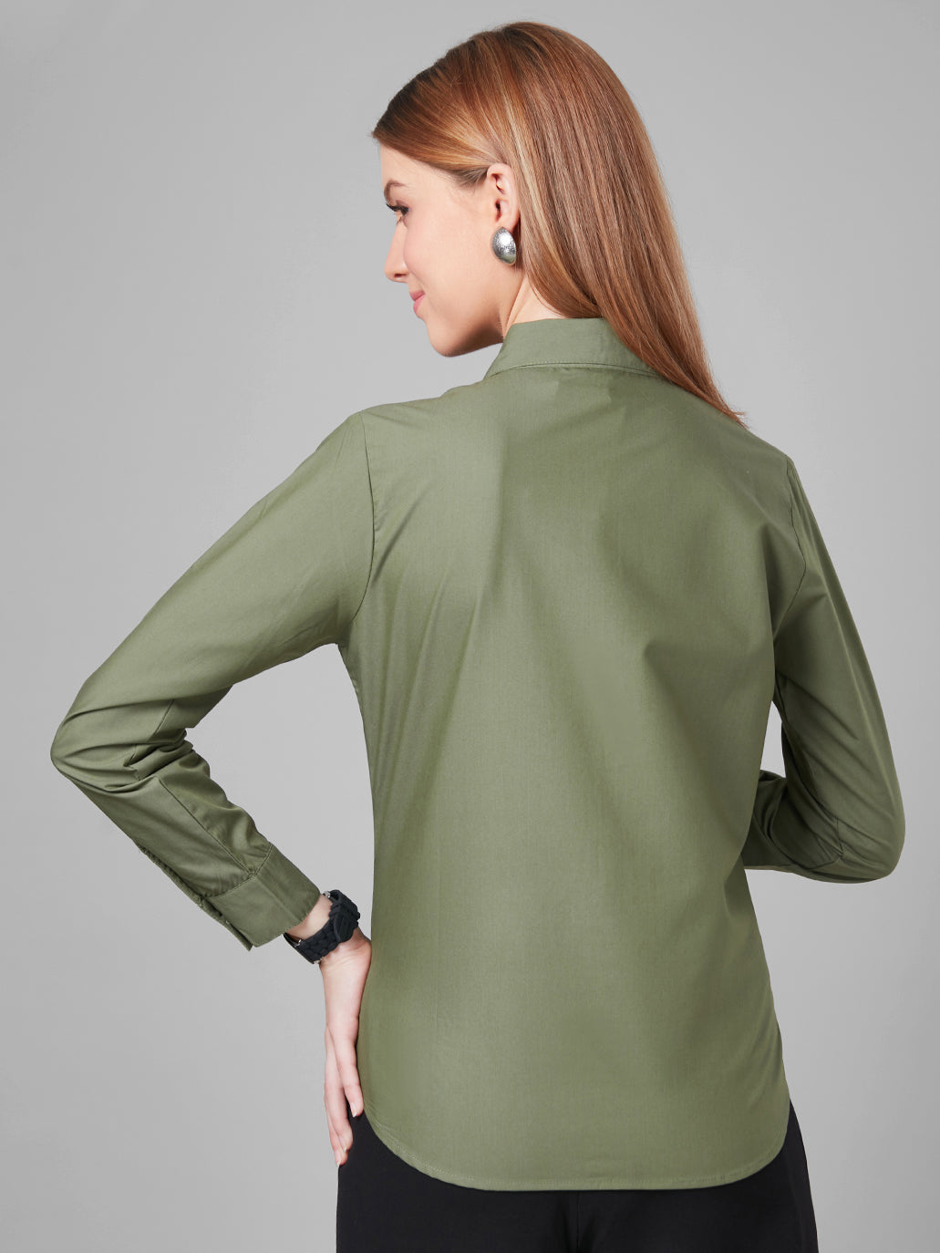 Style Quotient Women Solid Olive PolyCotton Regular Formal Shirt-Shirts-StyleQuotient