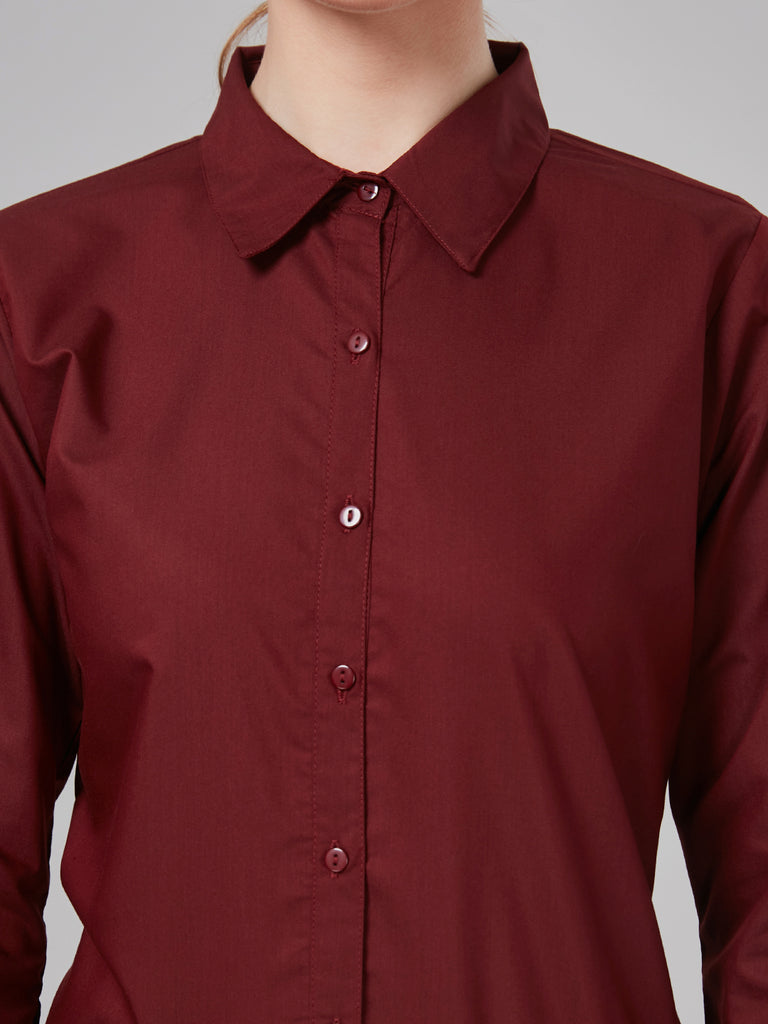 Style Quotient Women Solid Maroon PolyCotton Regular Formal Shirt-Shirts-StyleQuotient
