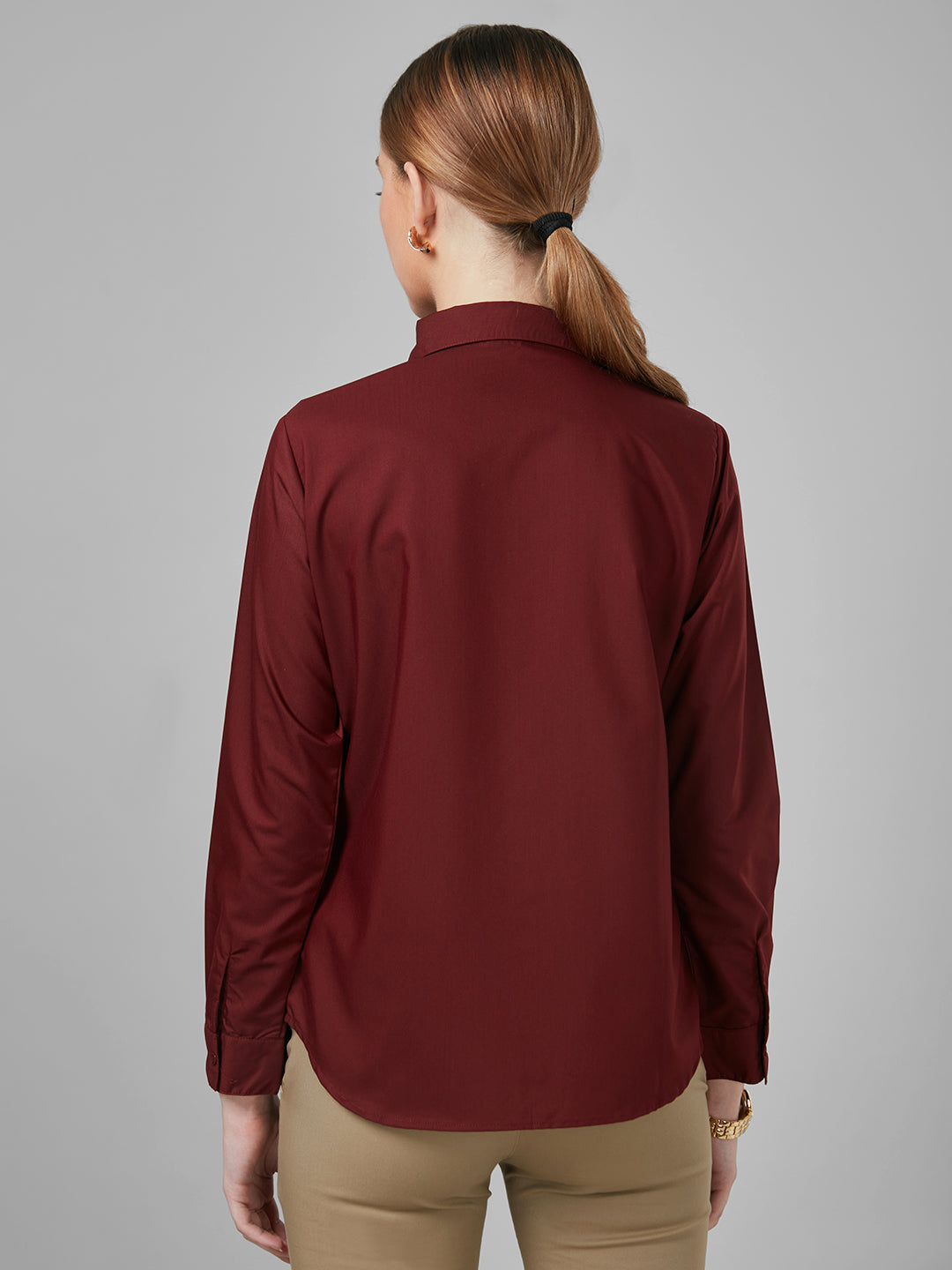 Style Quotient Women Solid Maroon PolyCotton Regular Formal Shirt-Shirts-StyleQuotient