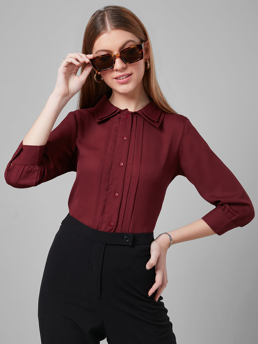 Style Quotient Women Maroon Solid Shirts-Shirts-StyleQuotient