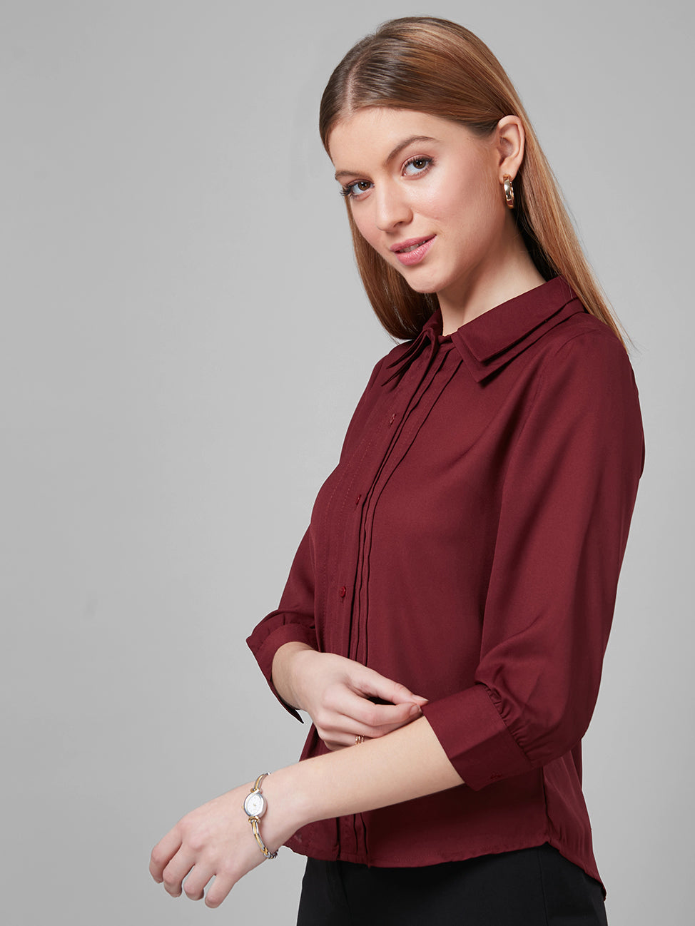 Style Quotient Women Maroon Solid Shirts-Shirts-StyleQuotient