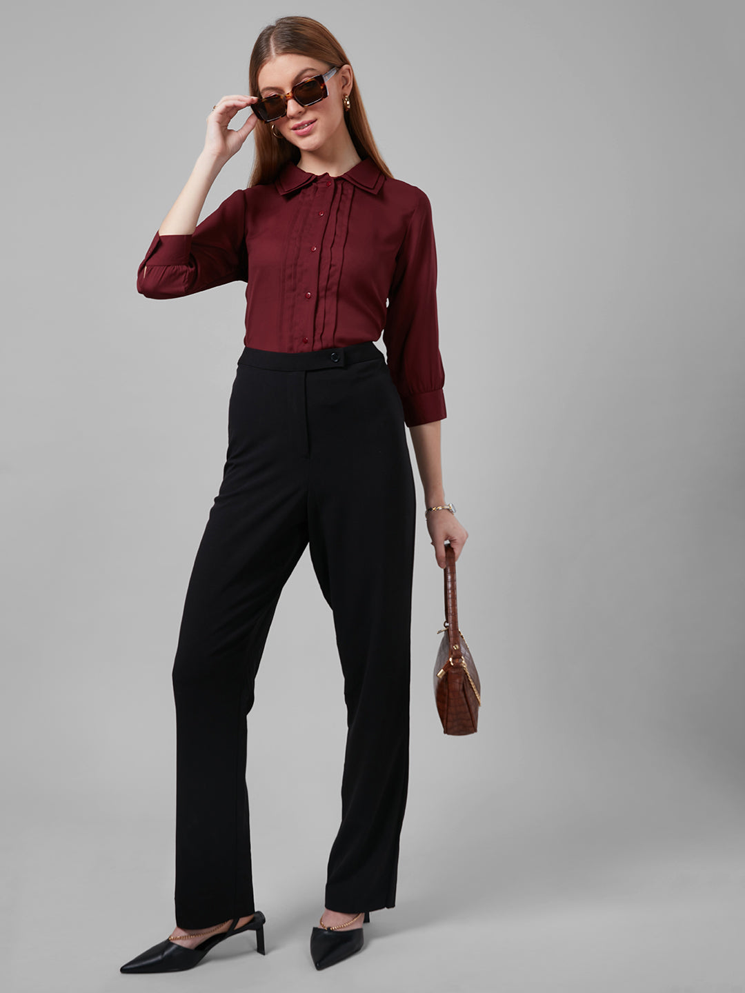 Style Quotient Women Maroon Solid Shirts-Shirts-StyleQuotient