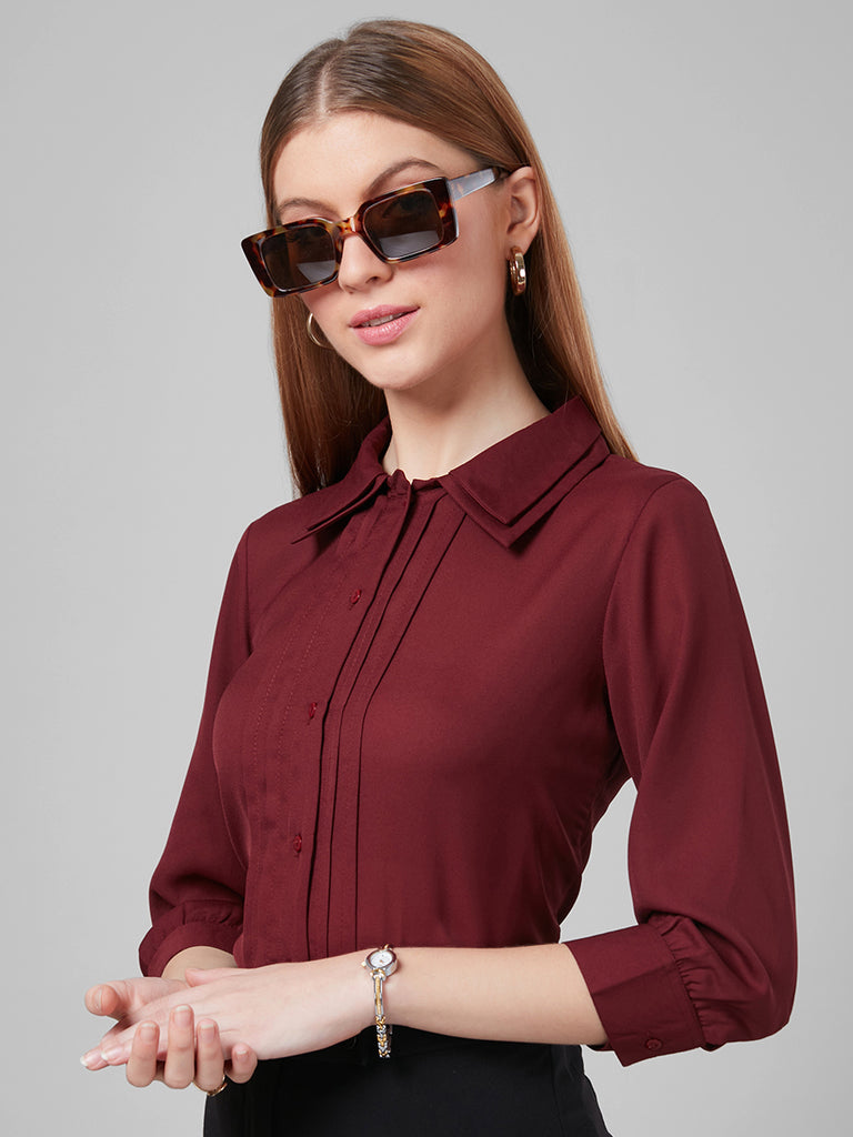 Style Quotient Women Maroon Solid Shirts-Shirts-StyleQuotient