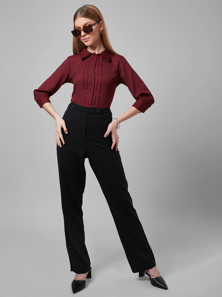 Style Quotient Women Maroon Solid Shirts-Shirts-StyleQuotient