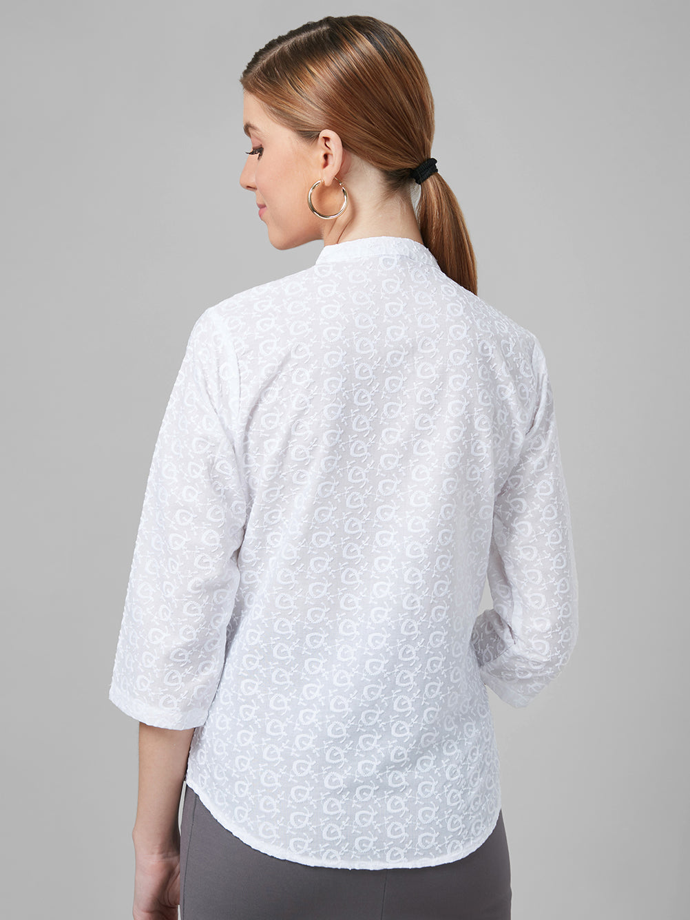 Style Quotient Women White Schiffli Cotton Regular Formal Shirt-Shirts-StyleQuotient