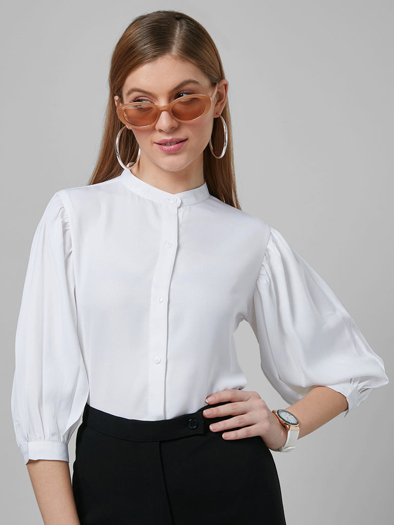 Style Quotient Women Solid White PolyMoss Regular Formal Shirt-Shirts-StyleQuotient