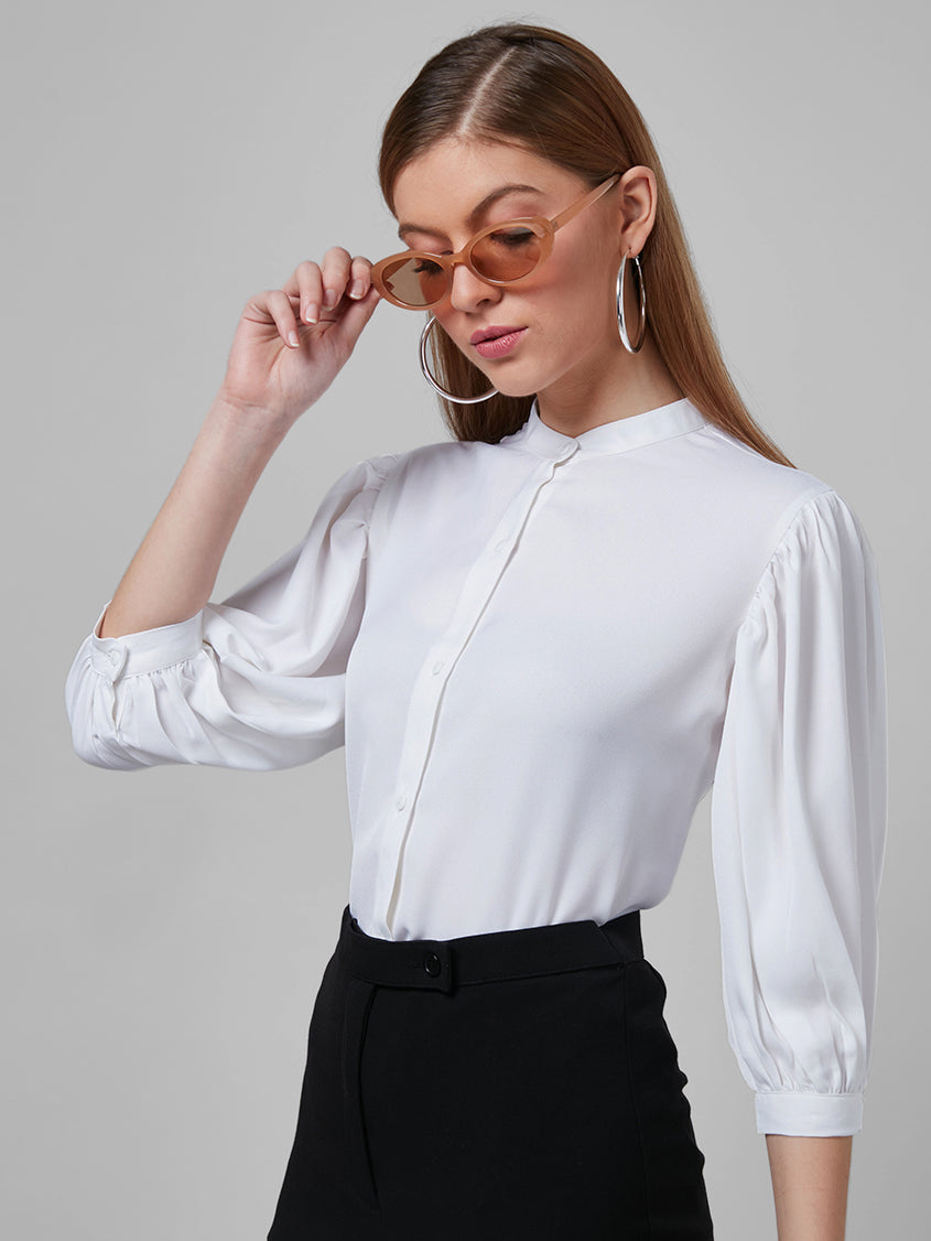 Style Quotient Women Solid White PolyMoss Regular Formal Shirt-Shirts-StyleQuotient