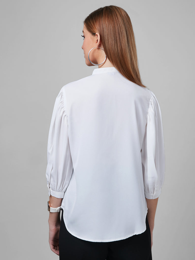 Style Quotient Women Solid White PolyMoss Regular Formal Shirt-Shirts-StyleQuotient