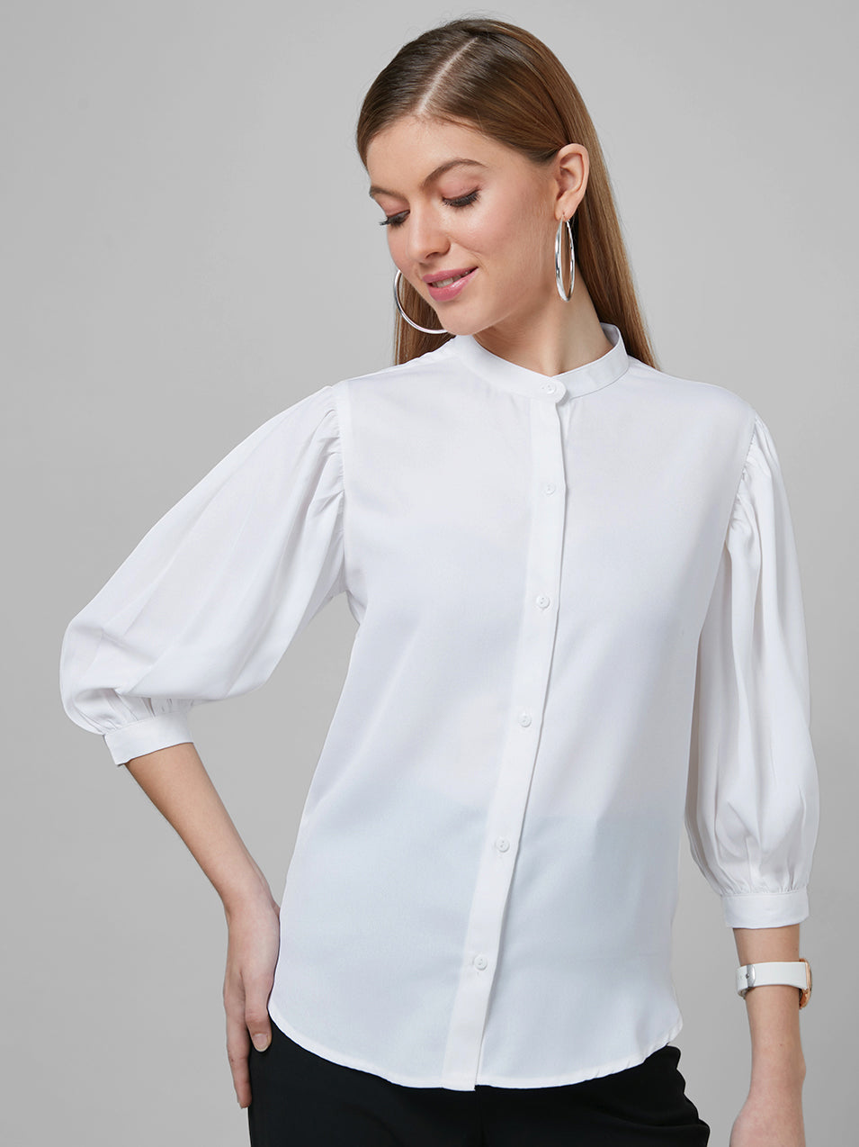 Style Quotient Women Solid White PolyMoss Regular Formal Shirt-Shirts-StyleQuotient