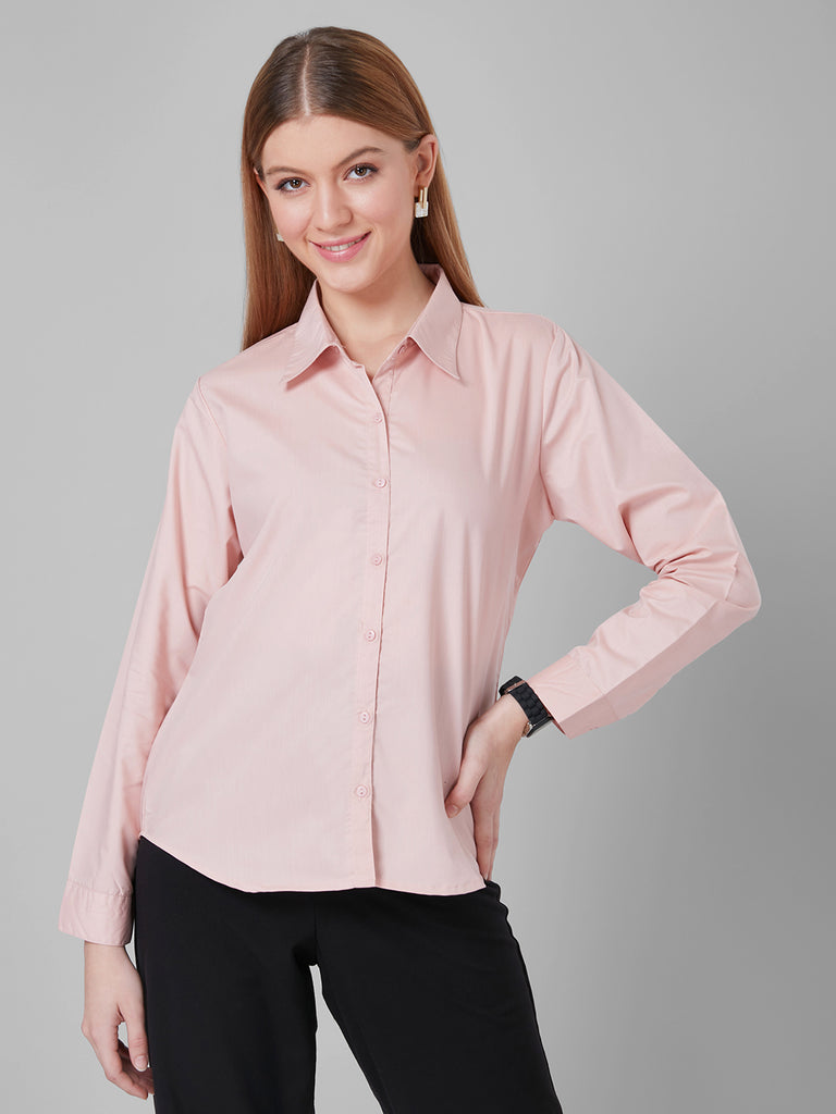 Style Quotient Women Solid Nude PolyCotton Regular Formal Shirt-Shirts-StyleQuotient