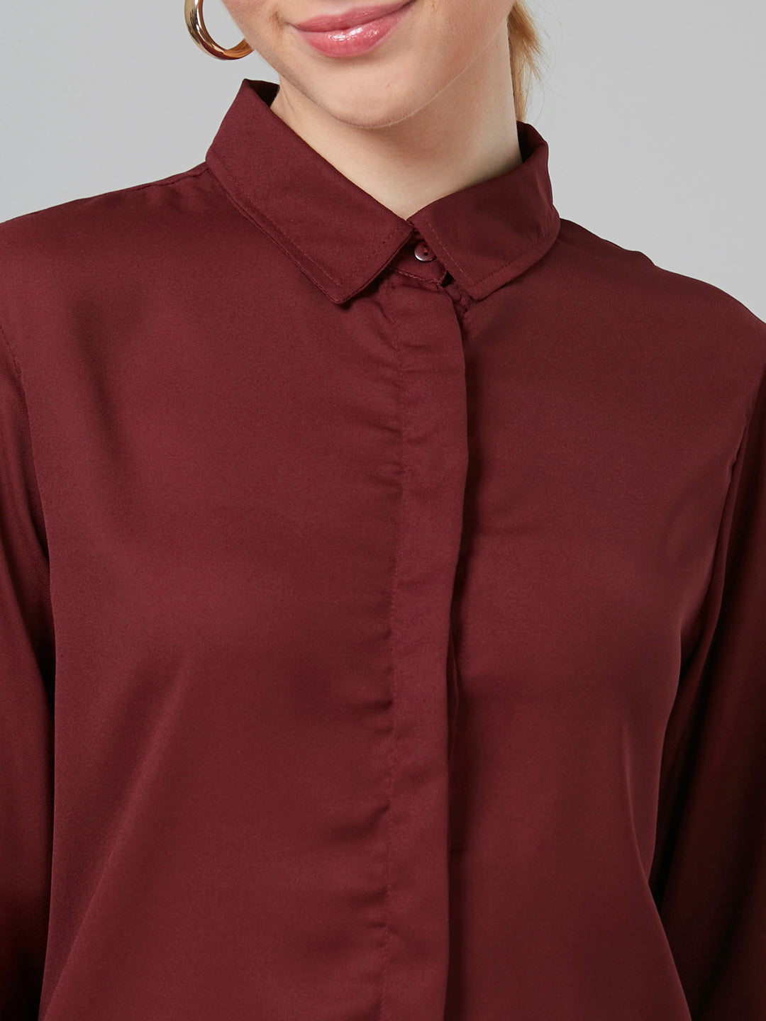 Style Quotient Women Solid Maroon Polymoss Regular Formal Shirt-Shirts-StyleQuotient