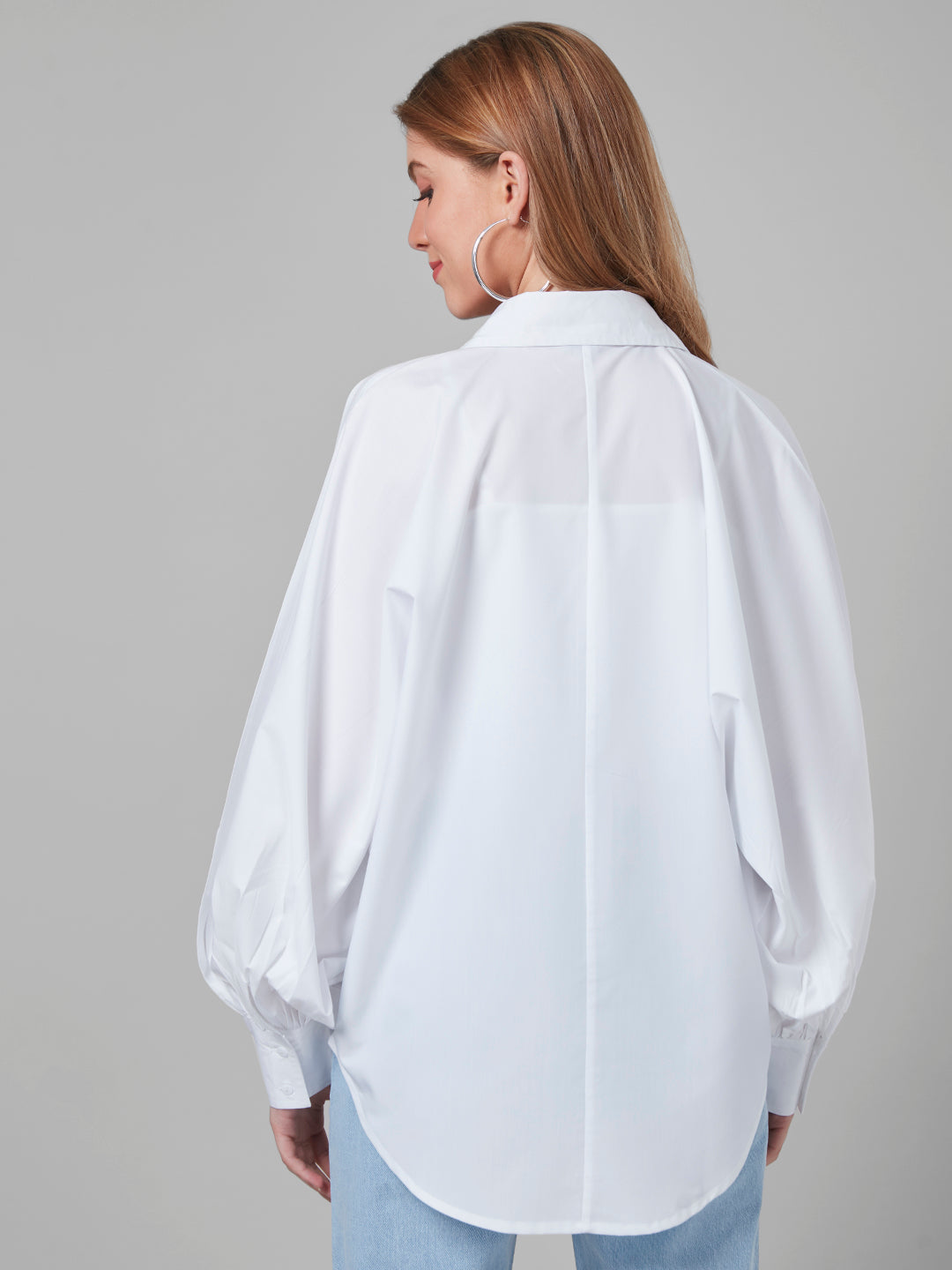 Style Quotient Women White Solid Poly Cotton Oversized Casual Shirt-Shirts-StyleQuotient