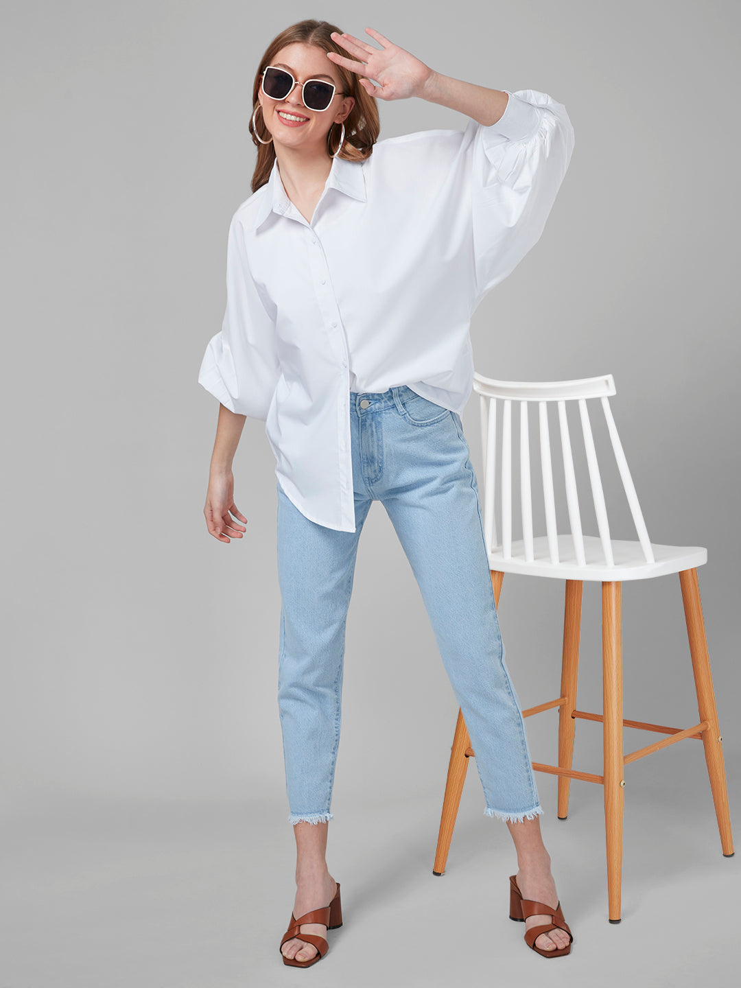 Style Quotient Women White Solid Poly Cotton Oversized Casual Shirt-Shirts-StyleQuotient