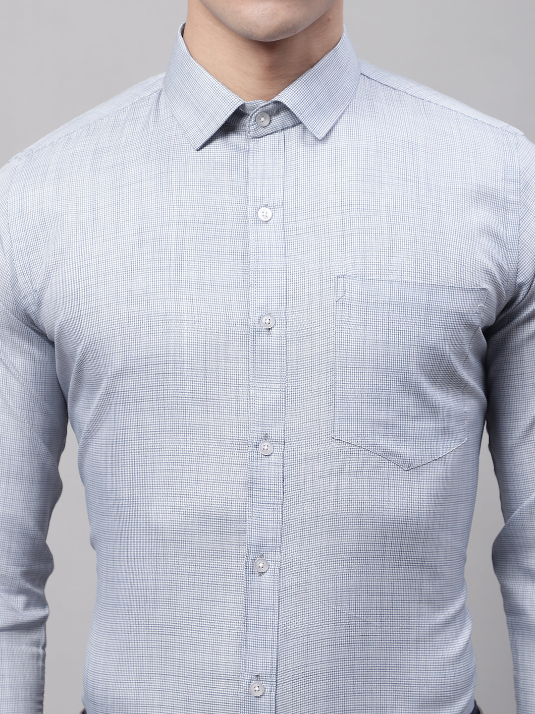 Style Quotient Men Blue and White Micro Checked Polycotton Regular Fit Formal Shirt-Mens Shirt-StyleQuotient