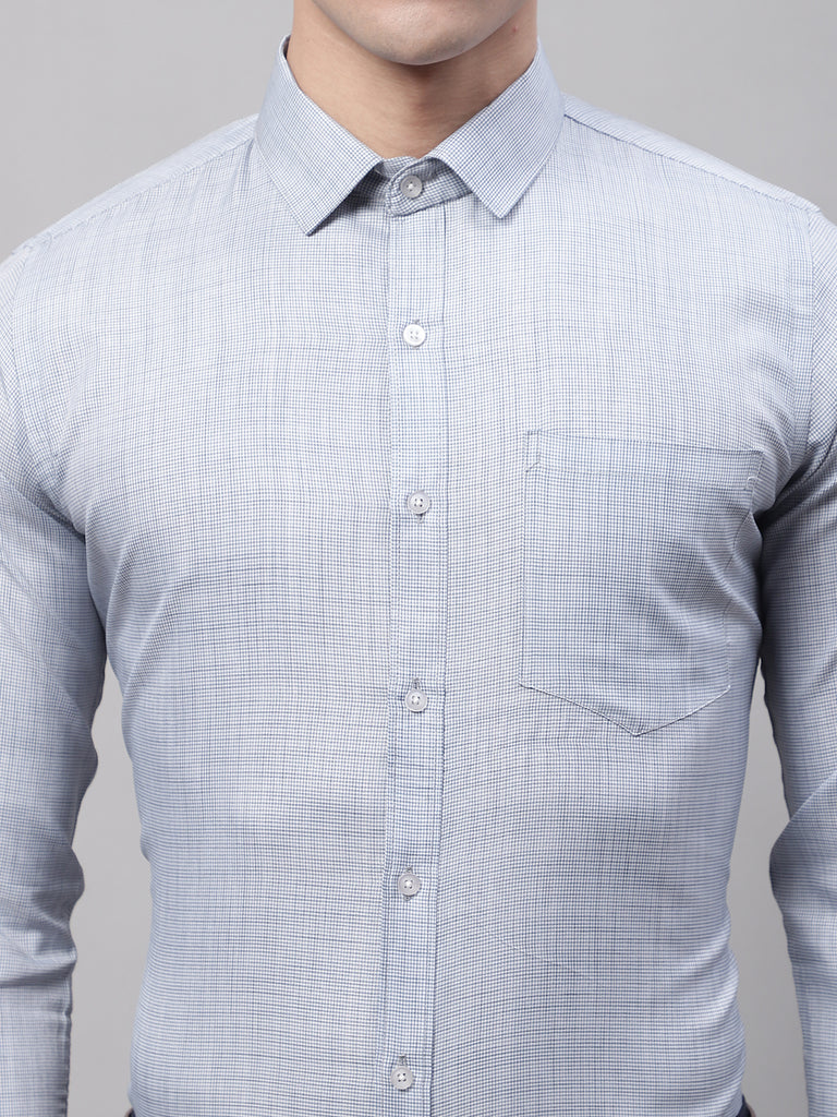 Style Quotient Men Blue and White Micro Checked Polycotton Regular Fit Formal Shirt-Mens Shirt-StyleQuotient