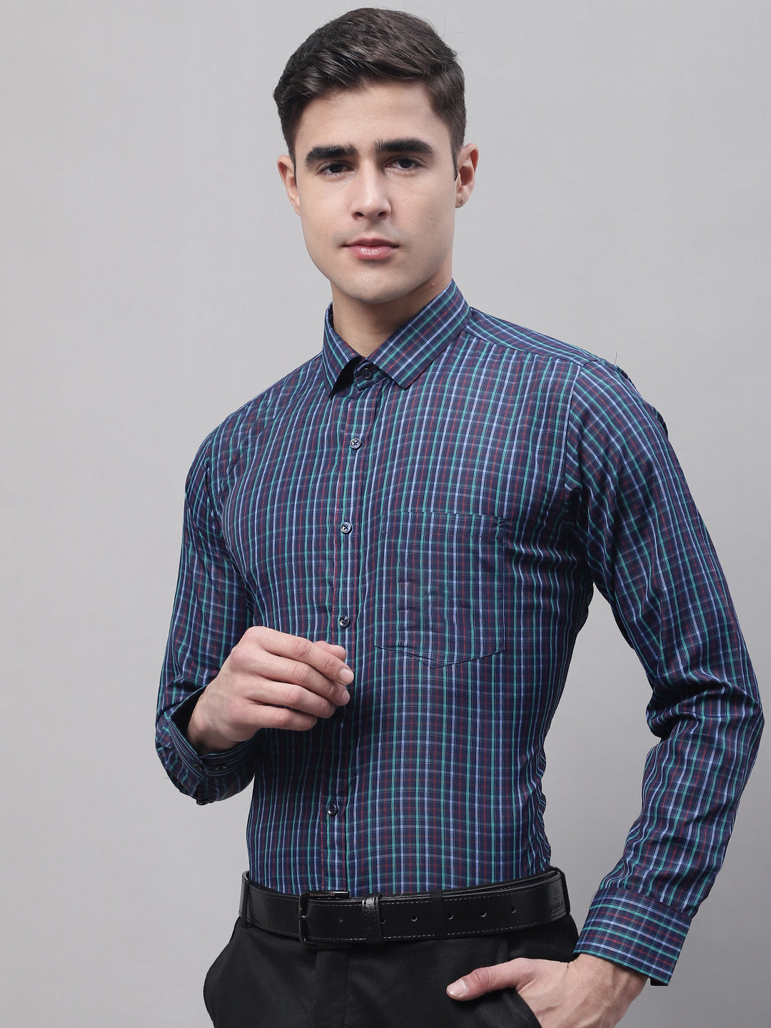 Style Quotient Men Navy Checked Polycotton Regular Fit Formal Shirt-Mens Shirt-StyleQuotient