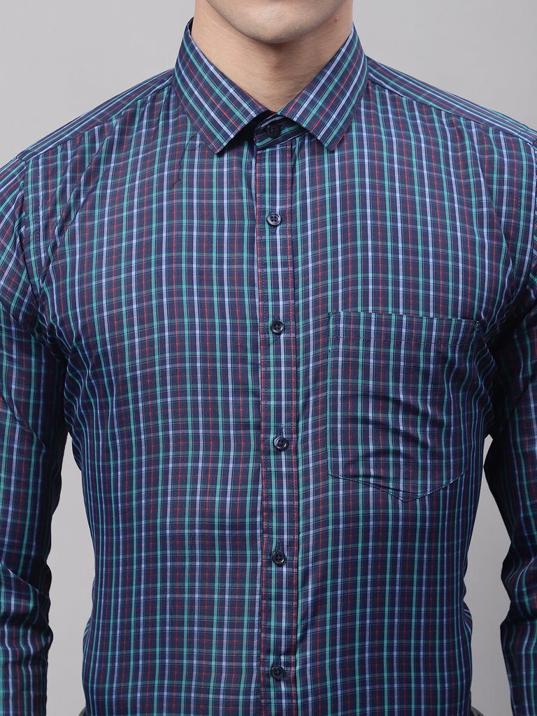 Style Quotient Men Navy Checked Polycotton Regular Fit Formal Shirt-Mens Shirt-StyleQuotient
