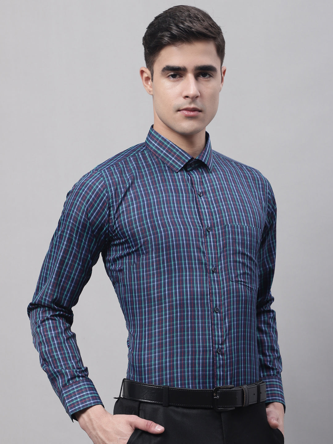 Style Quotient Men Navy Checked Polycotton Regular Fit Formal Shirt-Mens Shirt-StyleQuotient