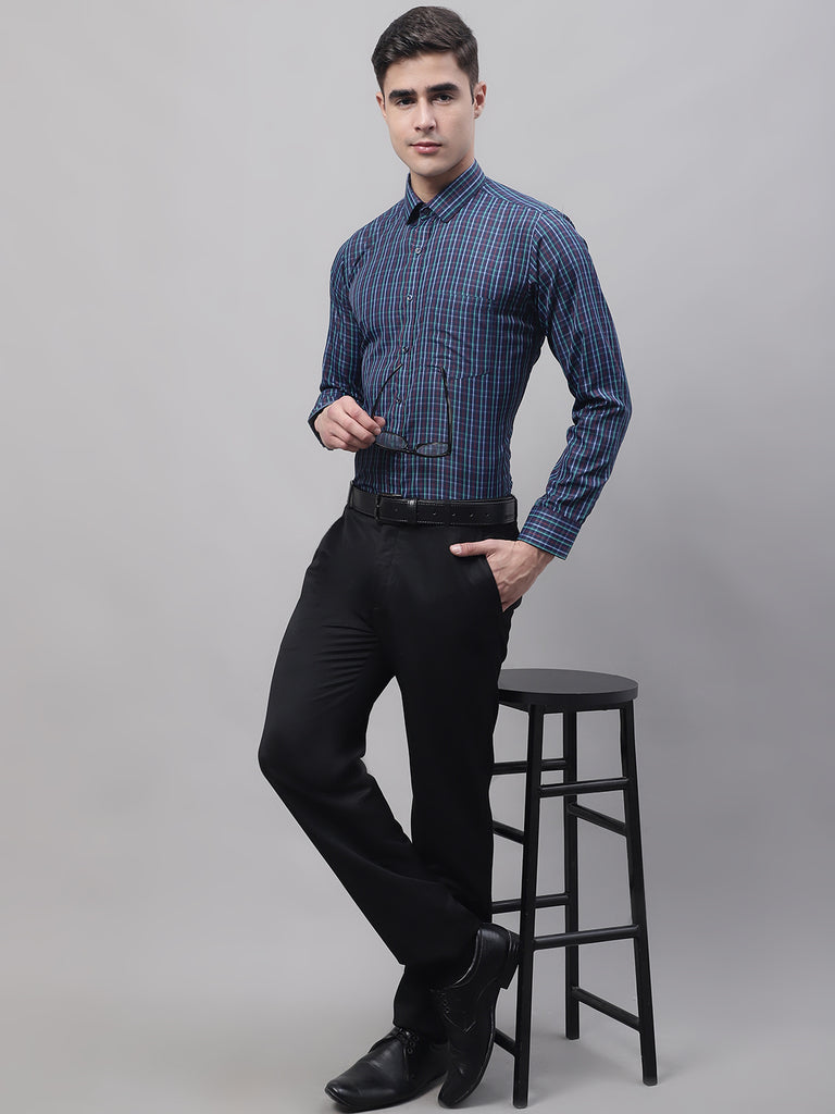 Style Quotient Men Navy Checked Polycotton Regular Fit Formal Shirt-Mens Shirt-StyleQuotient