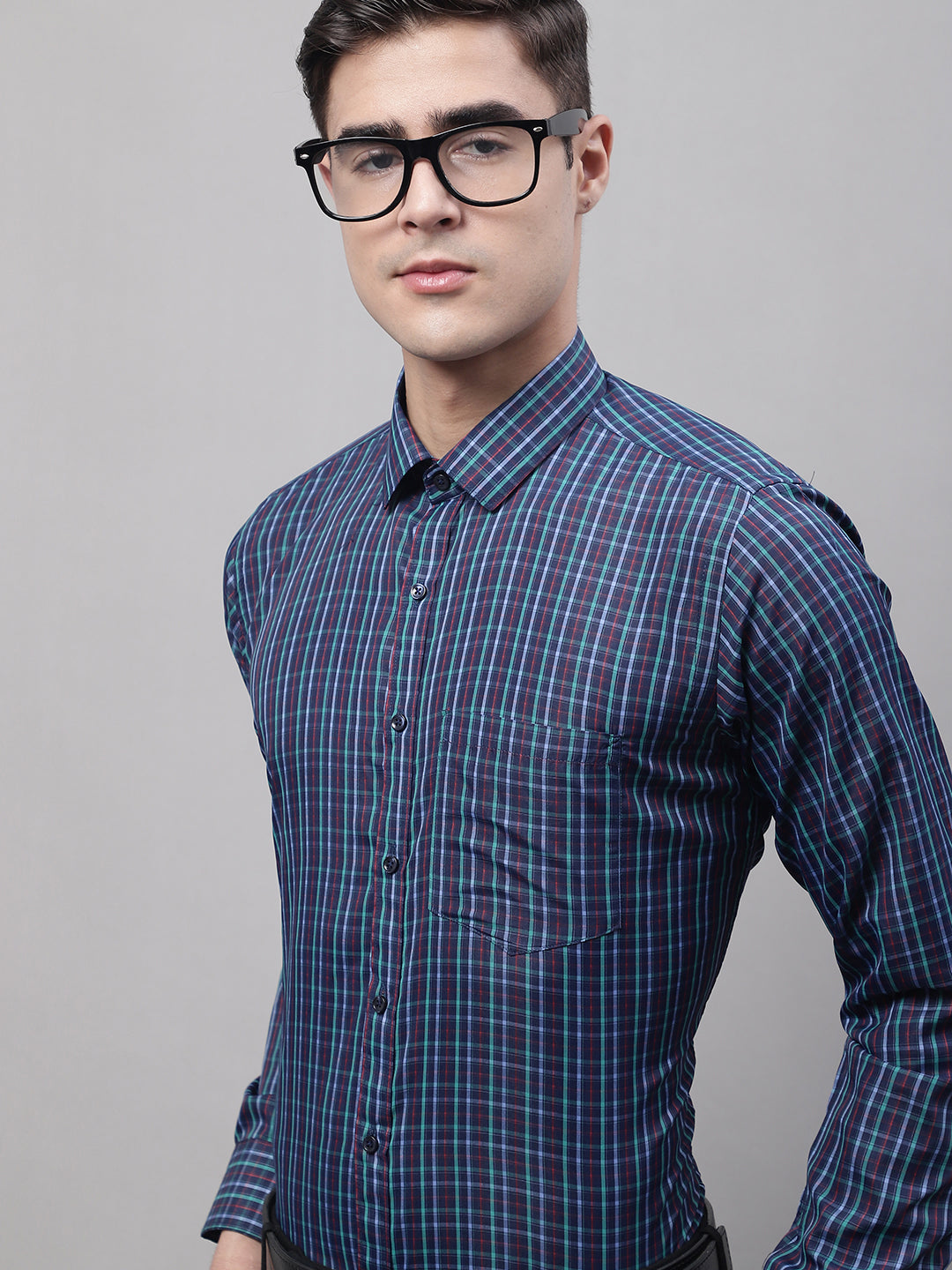 Style Quotient Men Navy Checked Polycotton Regular Fit Formal Shirt-Mens Shirt-StyleQuotient