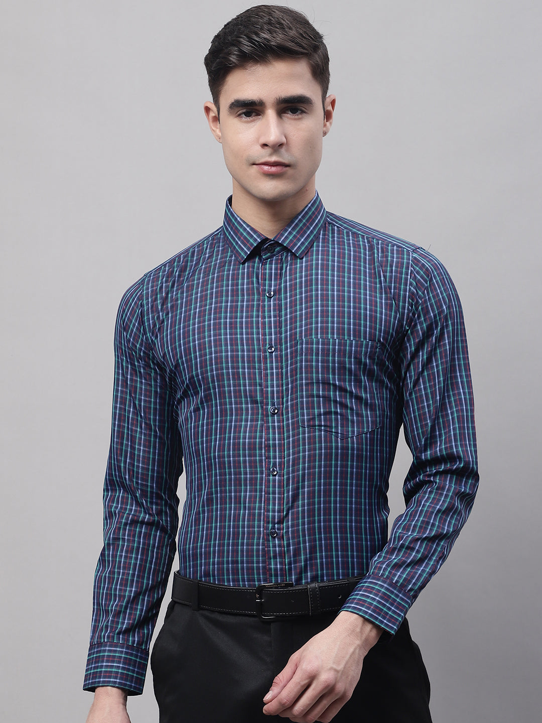 Style Quotient Men Navy Checked Polycotton Regular Fit Formal Shirt-Mens Shirt-StyleQuotient