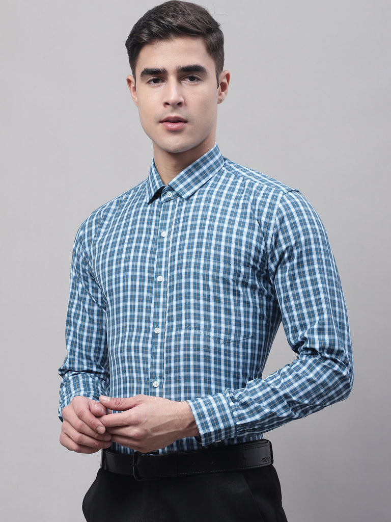 Style Quotient Men Blue and White Checked Polycotton Slim Fit Formal Shirt-Mens Shirt-StyleQuotient