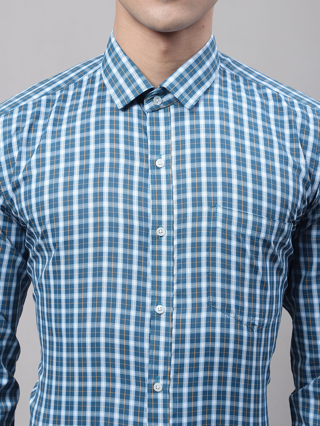 Style Quotient Men Blue and White Checked Polycotton Slim Fit Formal Shirt-Mens Shirt-StyleQuotient