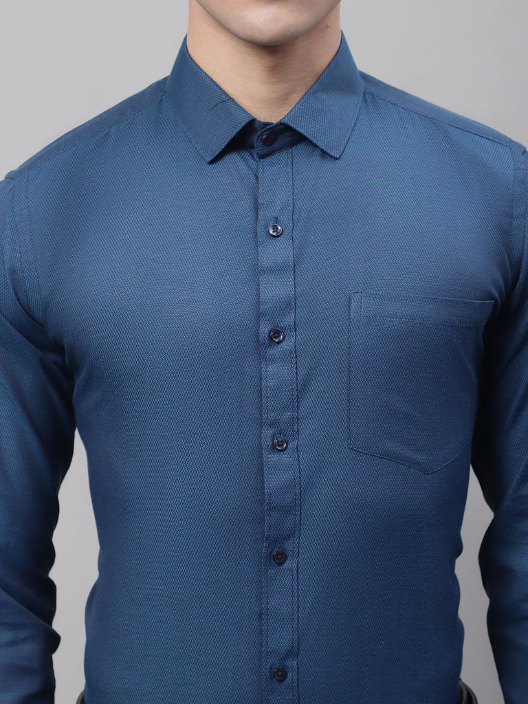 Style Quotient Men Blue Solid Self Design Polycotton Regular Fit Formal Shirt-Mens Shirt-StyleQuotient