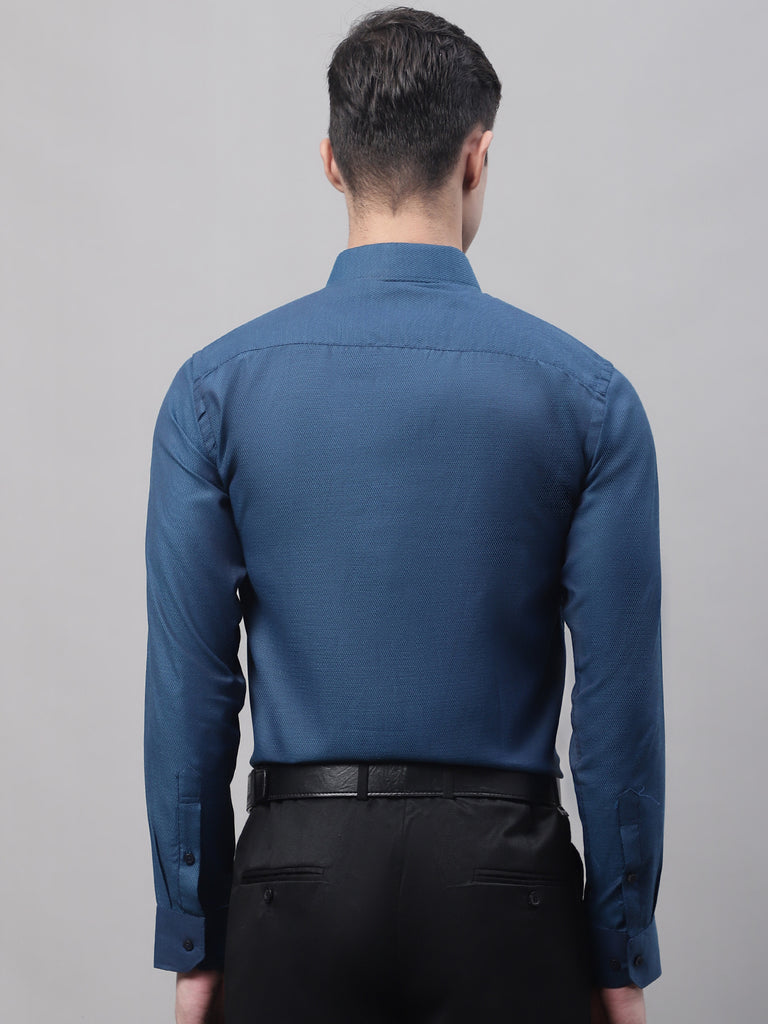 Style Quotient Men Blue Solid Self Design Polycotton Regular Fit Formal Shirt-Mens Shirt-StyleQuotient