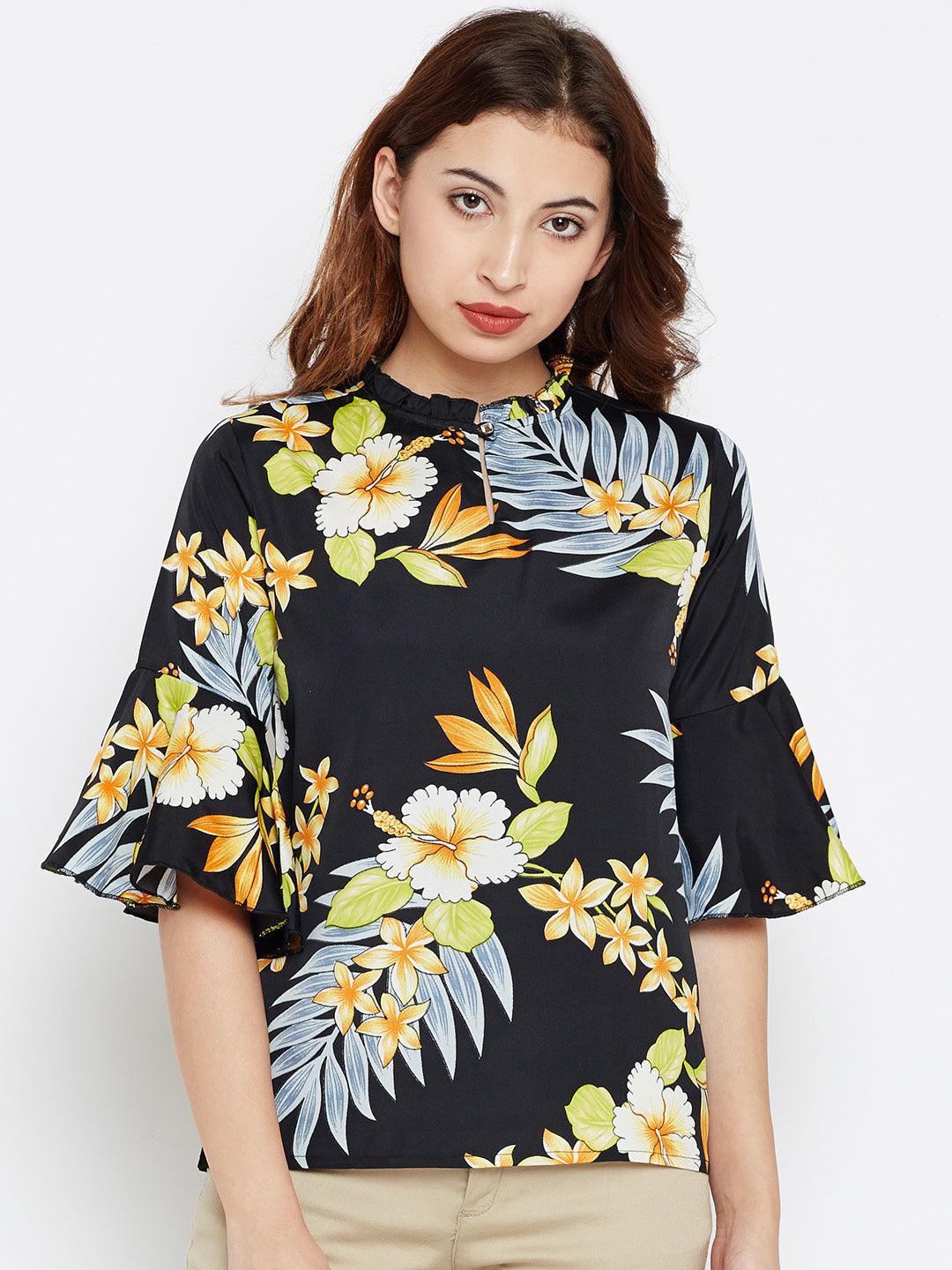 Women Black Printed Top-Tops-StyleQuotient