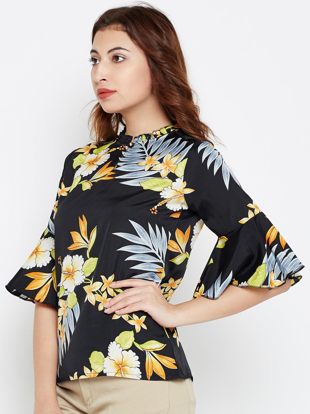 Women Black Printed Top-Tops-StyleQuotient