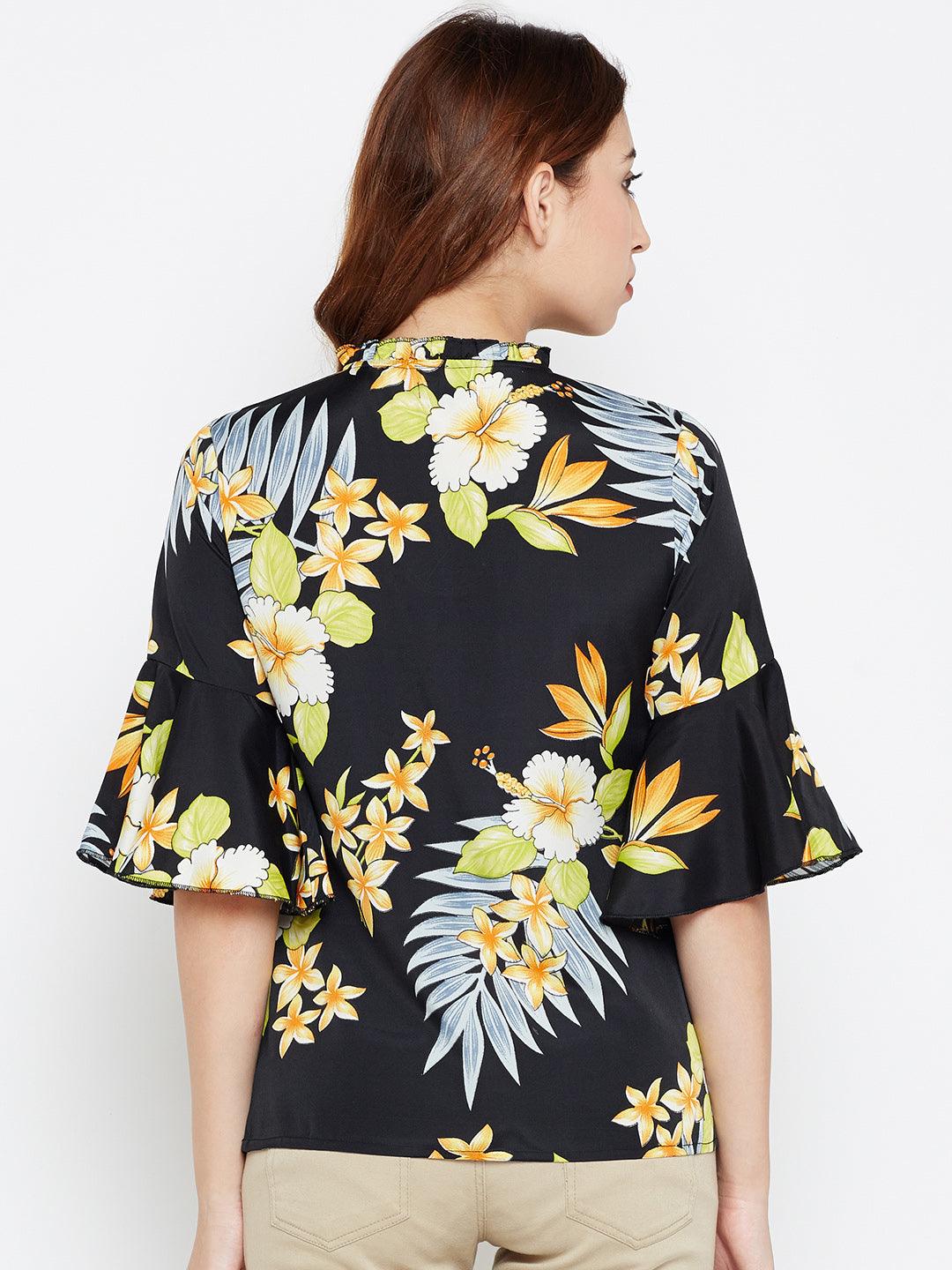 Women Black Printed Top-Tops-StyleQuotient