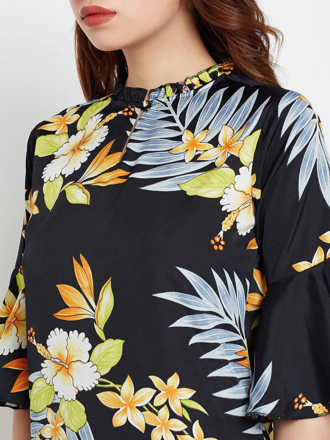 Women Black Printed Top-Tops-StyleQuotient