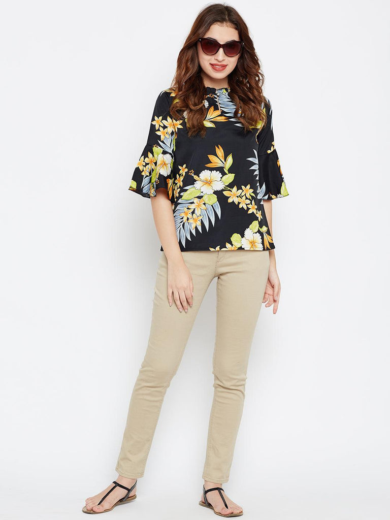 Women Black Printed Top-Tops-StyleQuotient