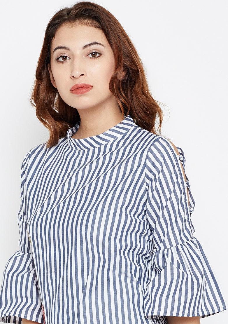 Women Blue & White Striped Top-Tops-StyleQuotient