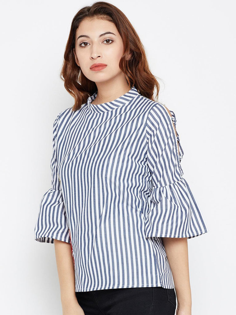 Women Blue & White Striped Top-Tops-StyleQuotient
