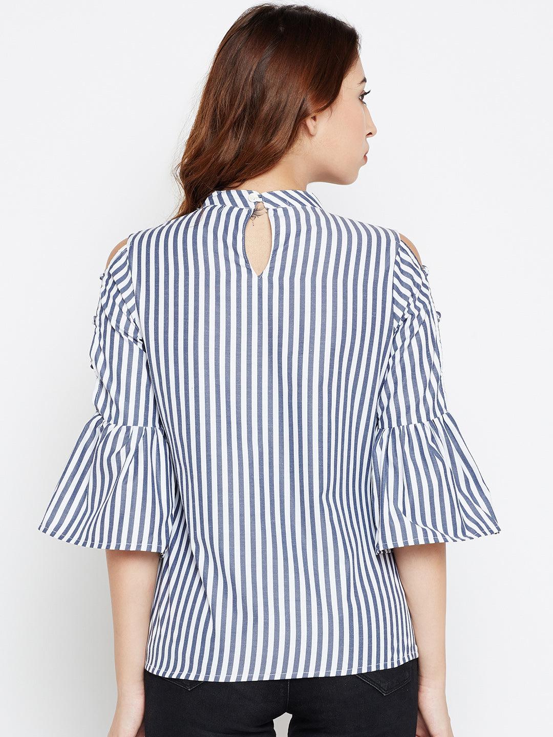 Women Blue & White Striped Top-Tops-StyleQuotient