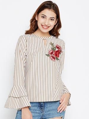 Women White & Beige Striped Top-Tops-StyleQuotient