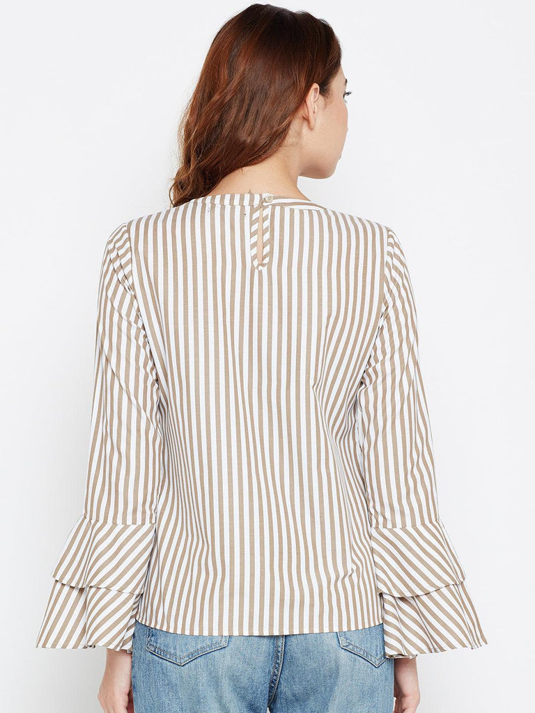 Women White & Beige Striped Top-Tops-StyleQuotient
