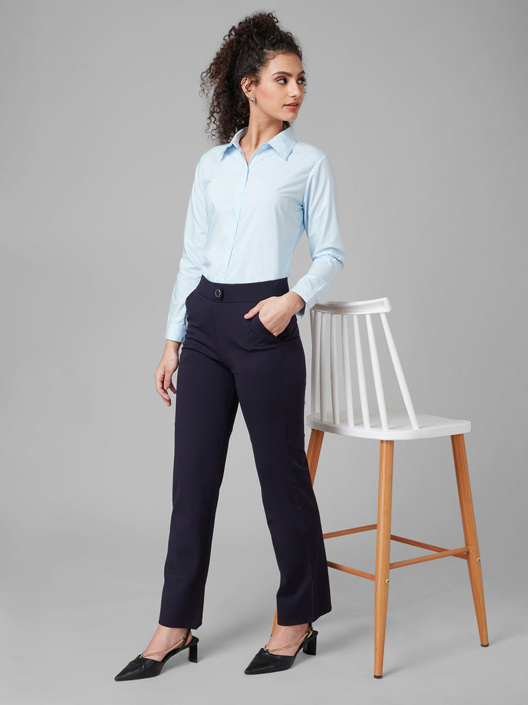 Style Quotient Women Solid Sky Blue PolyCotton Regular Formal Shirt-Shirts-StyleQuotient