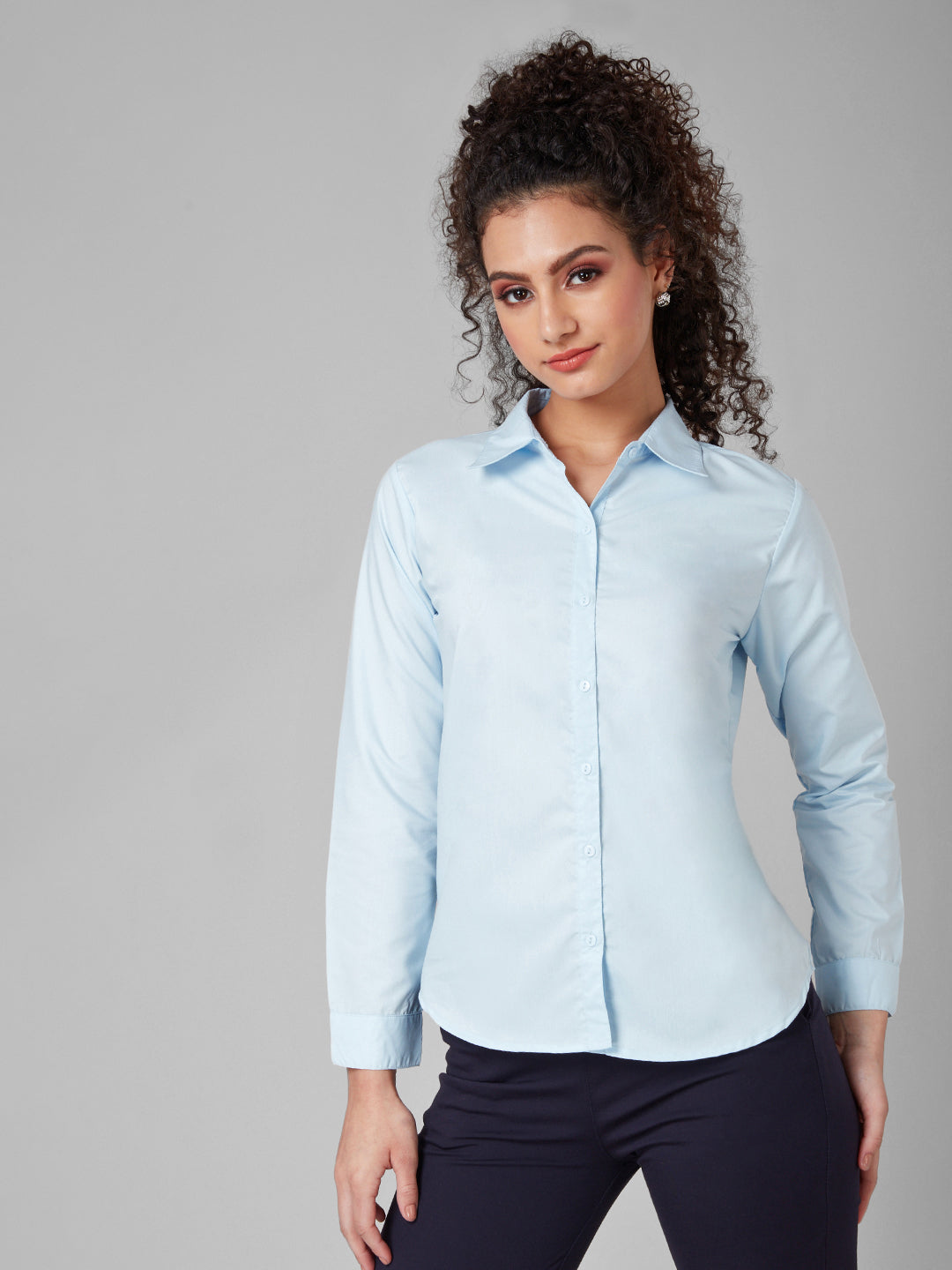 Style Quotient Women Solid Sky Blue PolyCotton Regular Formal Shirt-Shirts-StyleQuotient