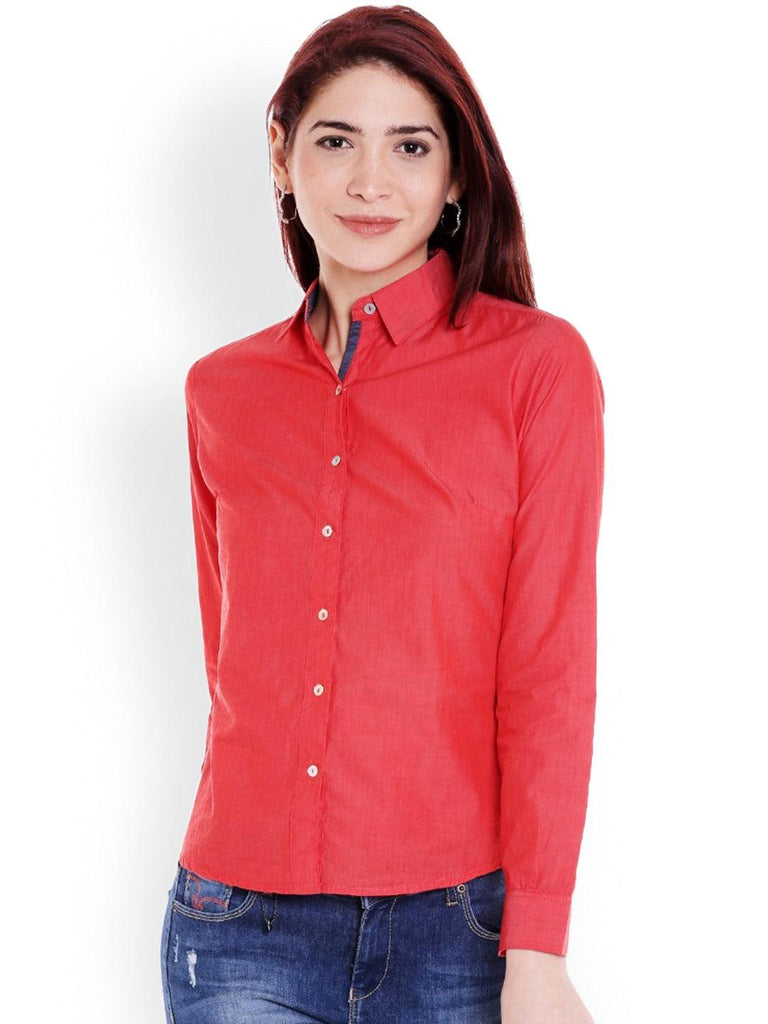 Women Red Relaxed Regular Fit Solid Casual Shirt-Shirts-StyleQuotient