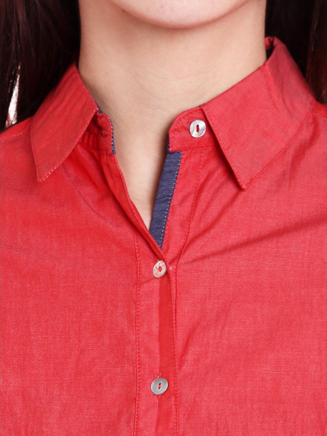 Women Red Relaxed Regular Fit Solid Casual Shirt-Shirts-StyleQuotient