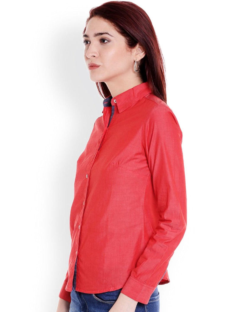 Women Red Relaxed Regular Fit Solid Casual Shirt-Shirts-StyleQuotient